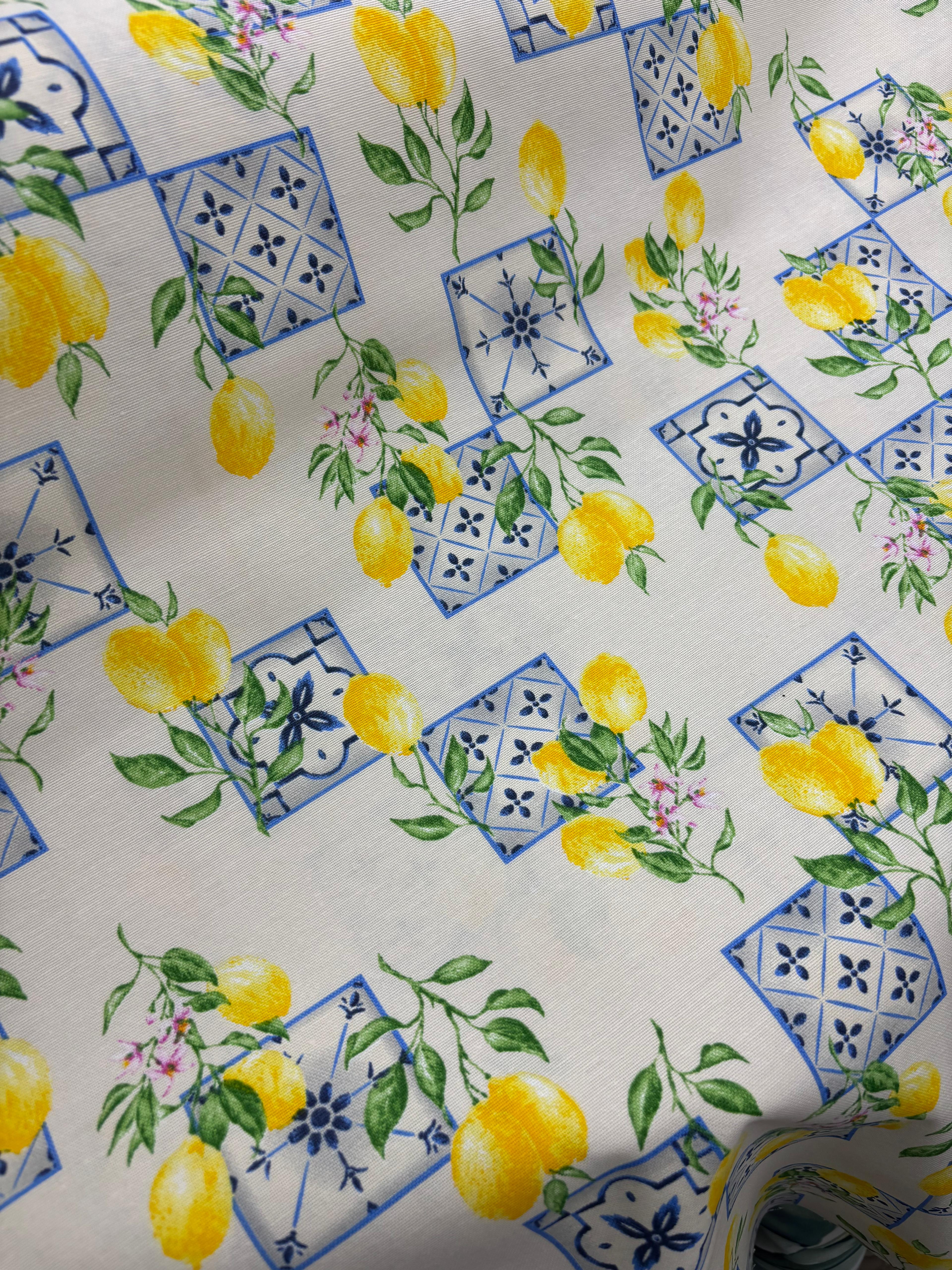 בד קנבס לימון משולב כחול